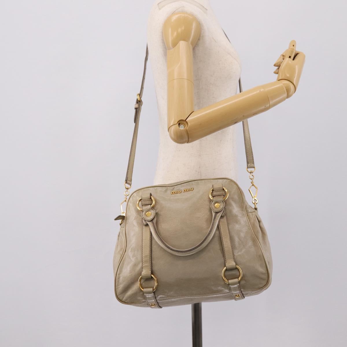Miu Miu Hand Bag Vitellolux 2way Beige Gold Auth 206339A