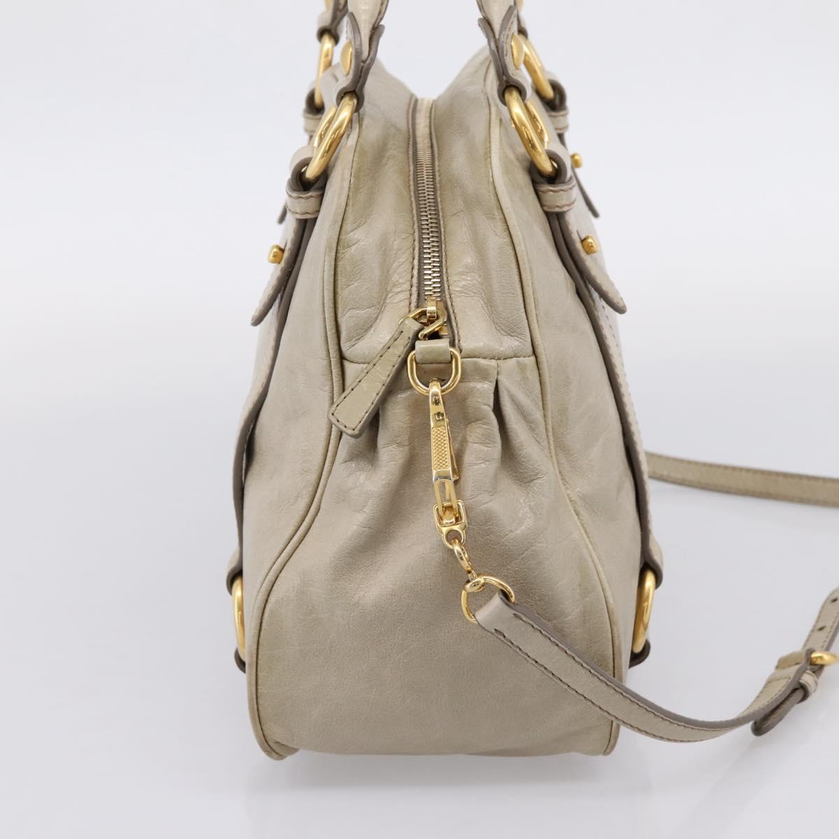 Miu Miu Hand Bag Vitellolux 2way Beige Gold Auth 206339A