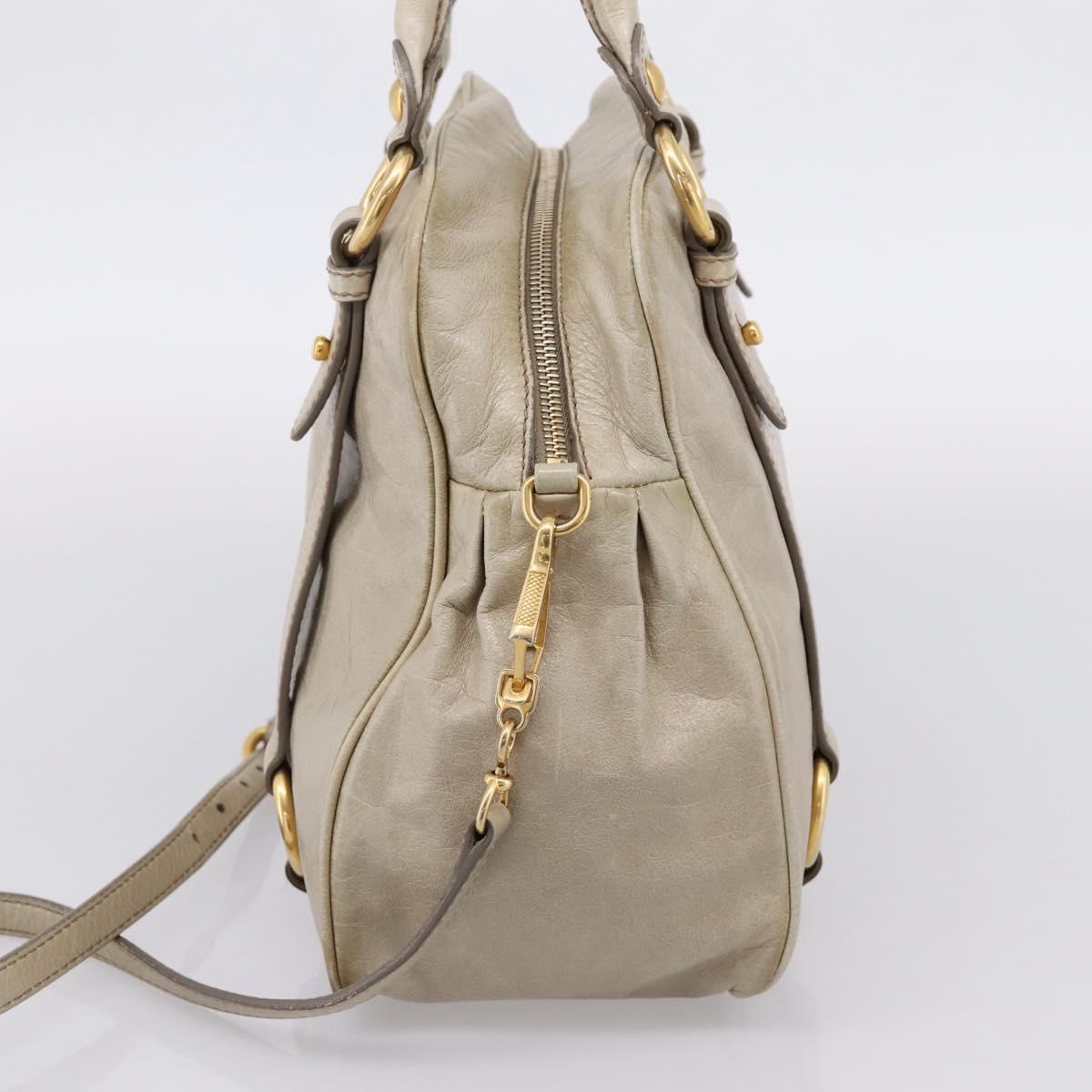 Miu Miu Hand Bag Vitellolux 2way Beige Gold Auth 206339A