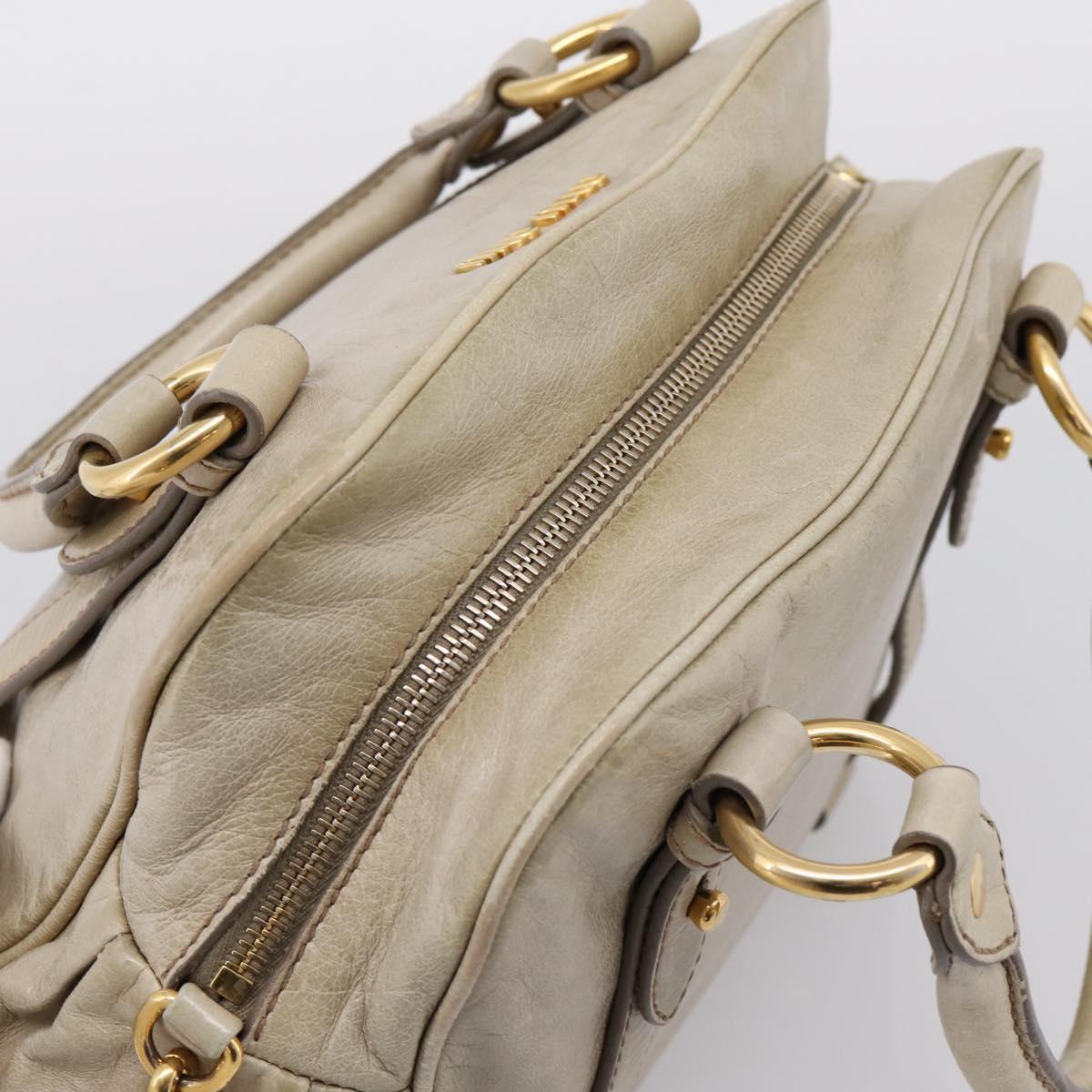Miu Miu Hand Bag Vitellolux 2way Beige Gold Auth 206339A