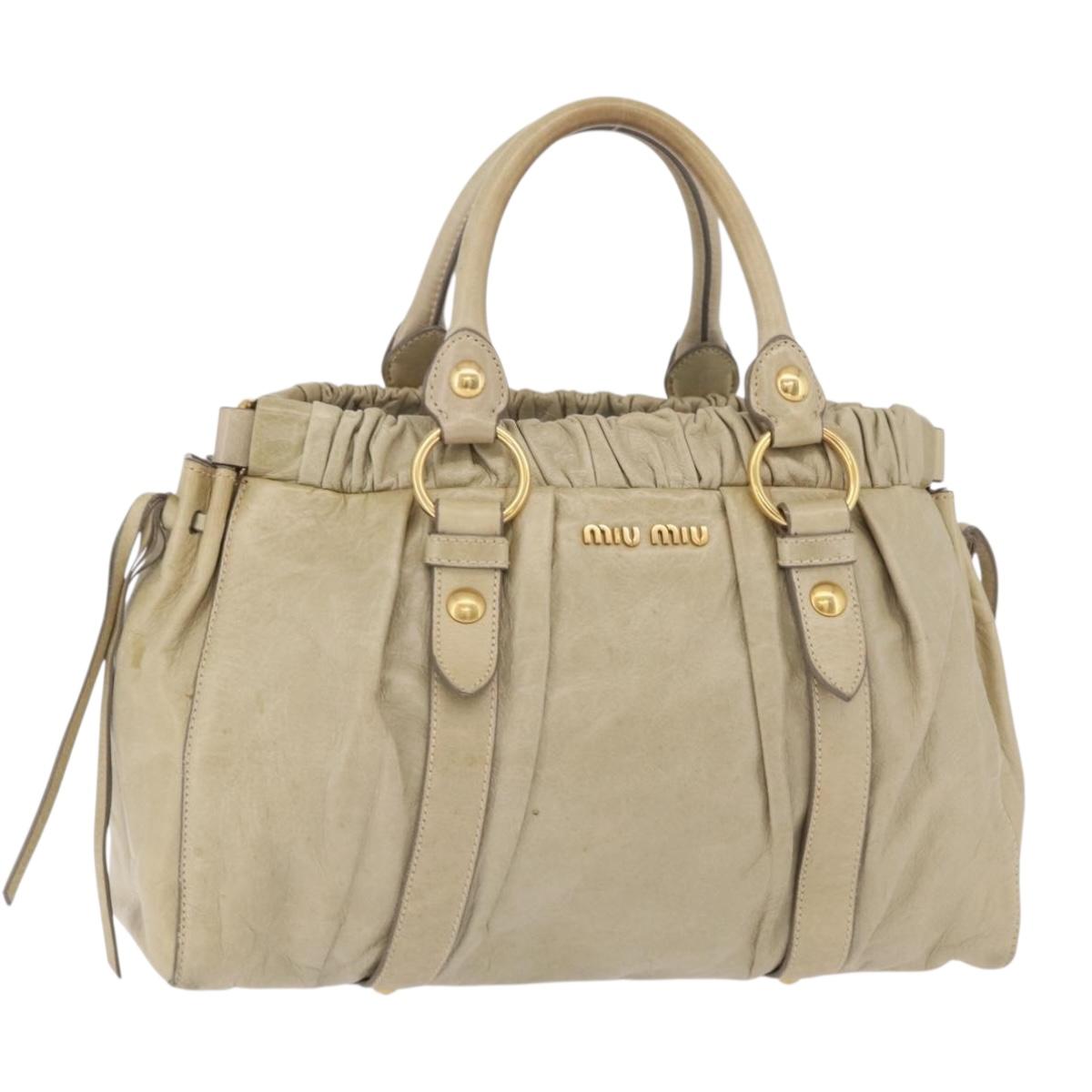 Miu Miu Hand Bag Leather Beige Gold Auth 206341A