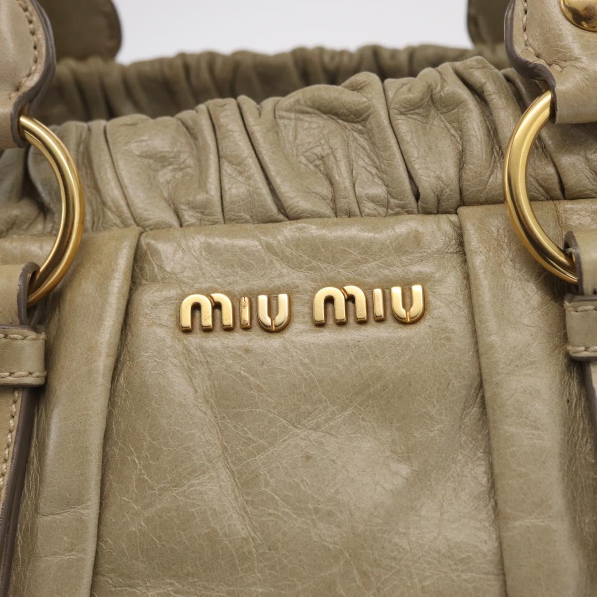 Miu Miu Hand Bag Leather Beige Gold Auth 206341A