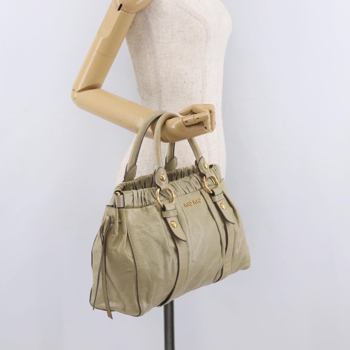 Miu Miu Hand Bag Leather Beige Gold Auth 206341A