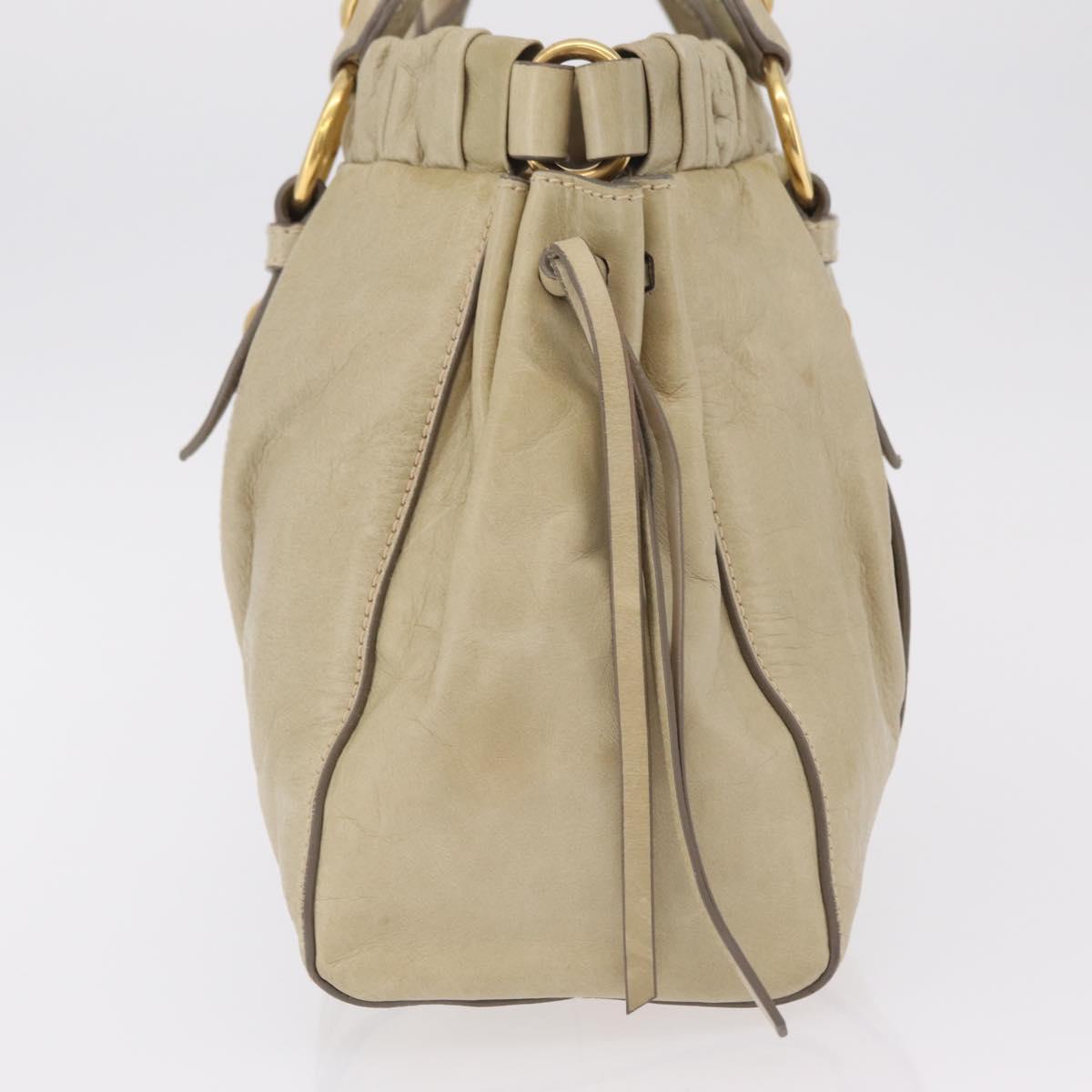 Miu Miu Hand Bag Leather Beige Gold Auth 206341A