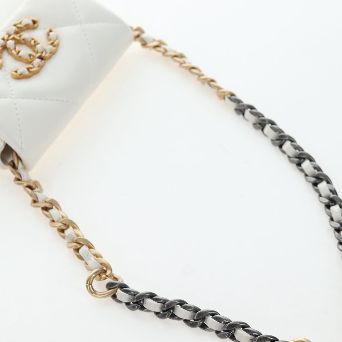CHANEL Matelasse Chain Shoulder Pouch Lamb Skin Gold White CC Auth 206352SAM