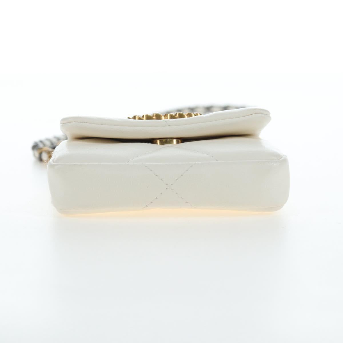 CHANEL Matelasse Chain Shoulder Pouch Lamb Skin Gold White CC Auth 206352SAM