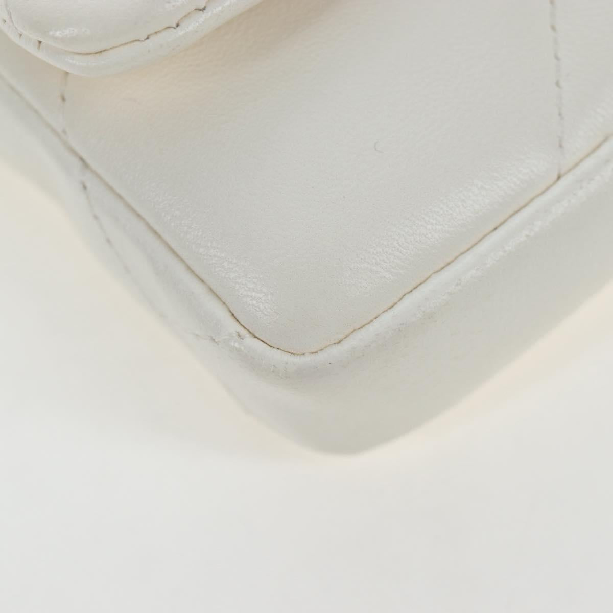 CHANEL Matelasse Chain Shoulder Pouch Lamb Skin Gold White CC Auth 206352SAM