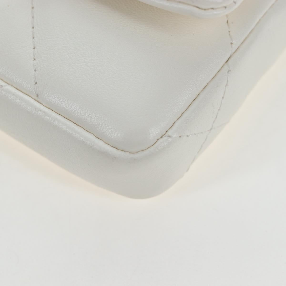 CHANEL Matelasse Chain Shoulder Pouch Lamb Skin Gold White CC Auth 206352SAM