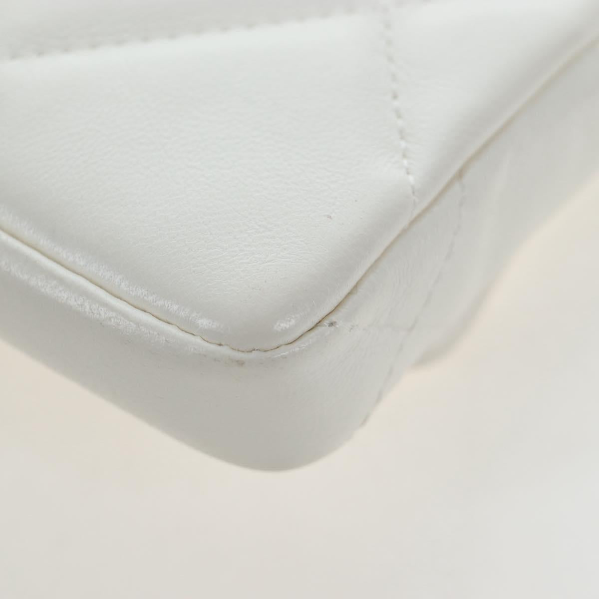 CHANEL Matelasse Chain Shoulder Pouch Lamb Skin Gold White CC Auth 206352SAM