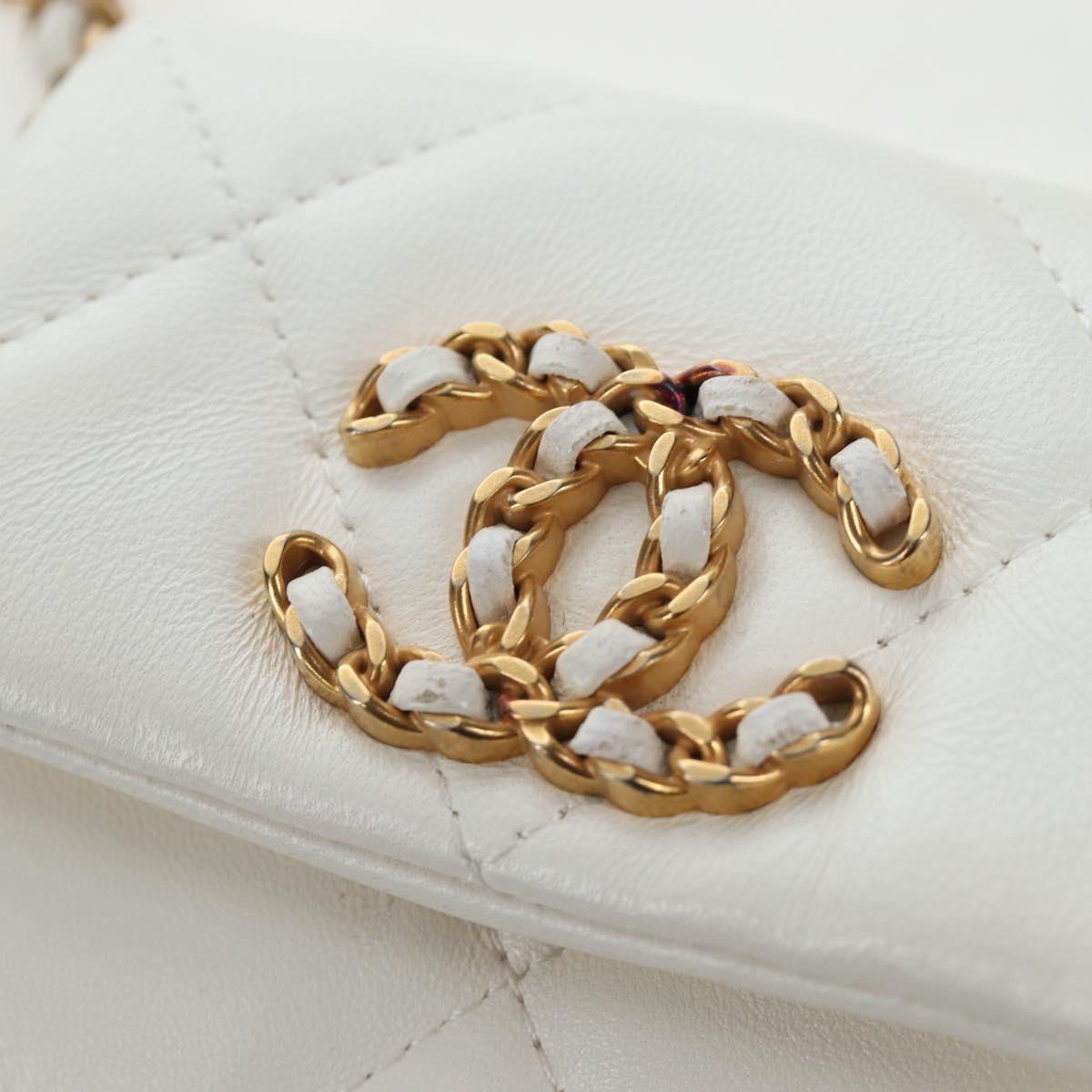 CHANEL Matelasse Chain Shoulder Pouch Lamb Skin Gold White CC Auth 206352SAM