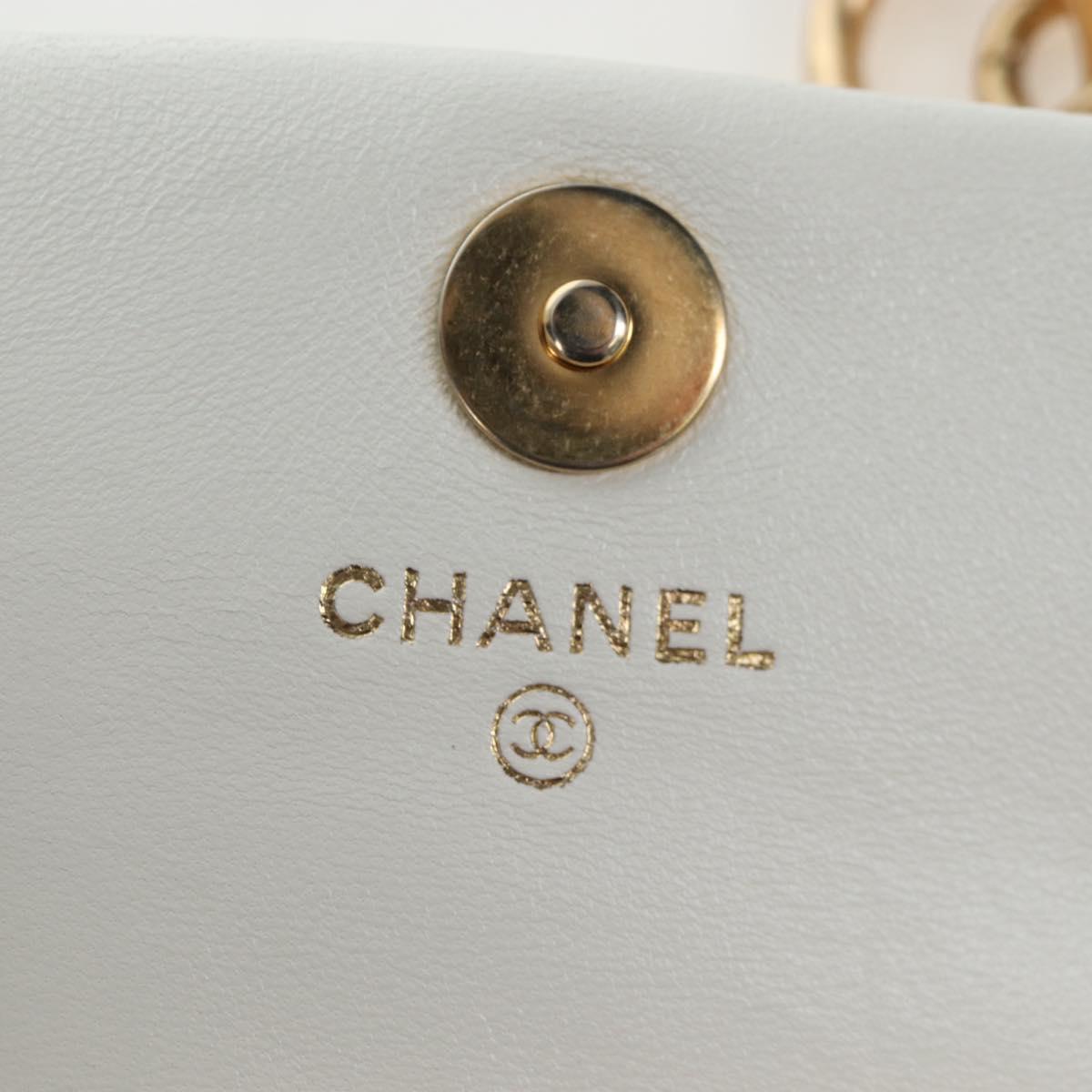 CHANEL Matelasse Chain Shoulder Pouch Lamb Skin Gold White CC Auth 206352SAM