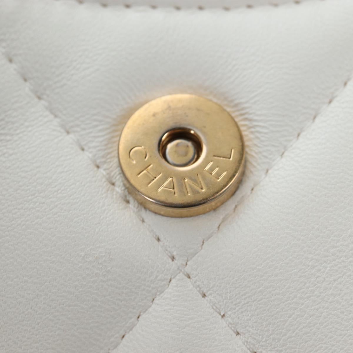 CHANEL Matelasse Chain Shoulder Pouch Lamb Skin Gold White CC Auth 206352SAM