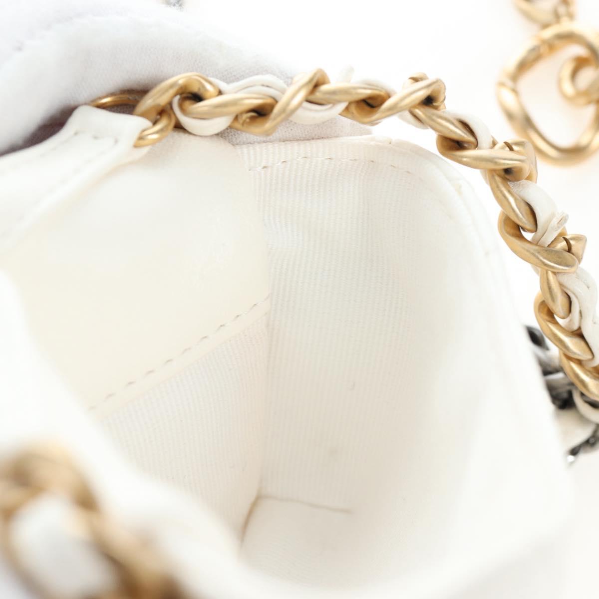 CHANEL Matelasse Chain Shoulder Pouch Lamb Skin Gold White CC Auth 206352SAM