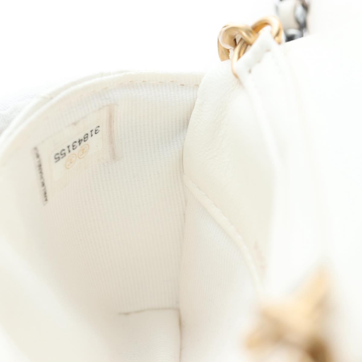 CHANEL Matelasse Chain Shoulder Pouch Lamb Skin Gold White CC Auth 206352SAM