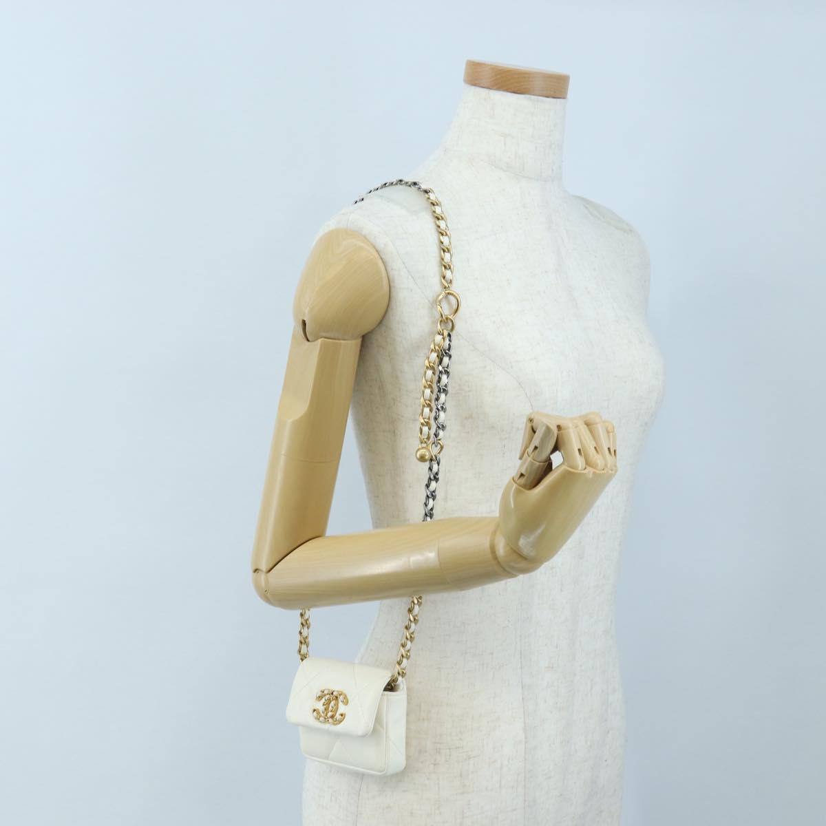 CHANEL Matelasse Chain Shoulder Pouch Lamb Skin Gold White CC Auth 206352SAM