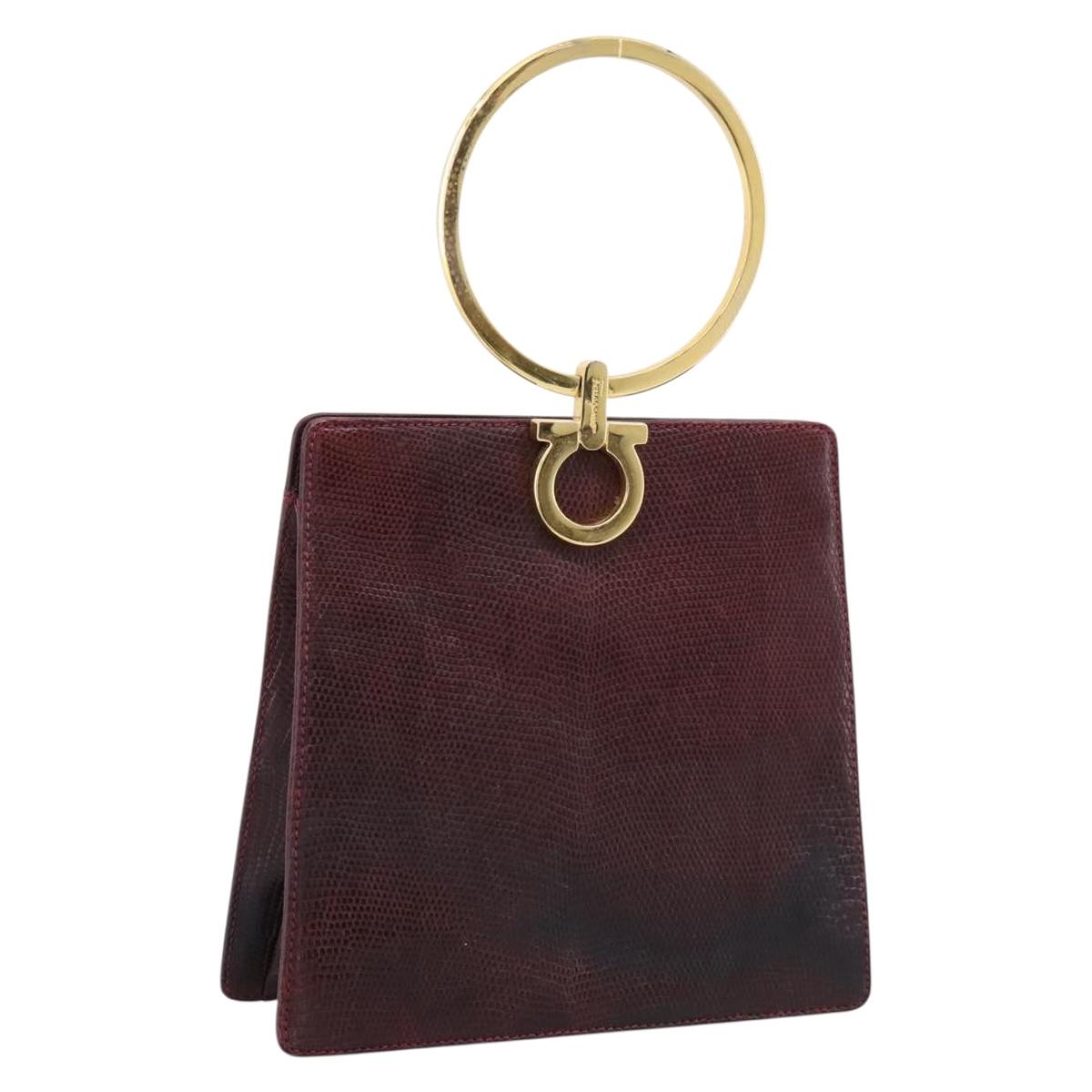 Salvatore Ferragamo Gancini Hand Bag Leather Bordeaux Gold Auth 206353A