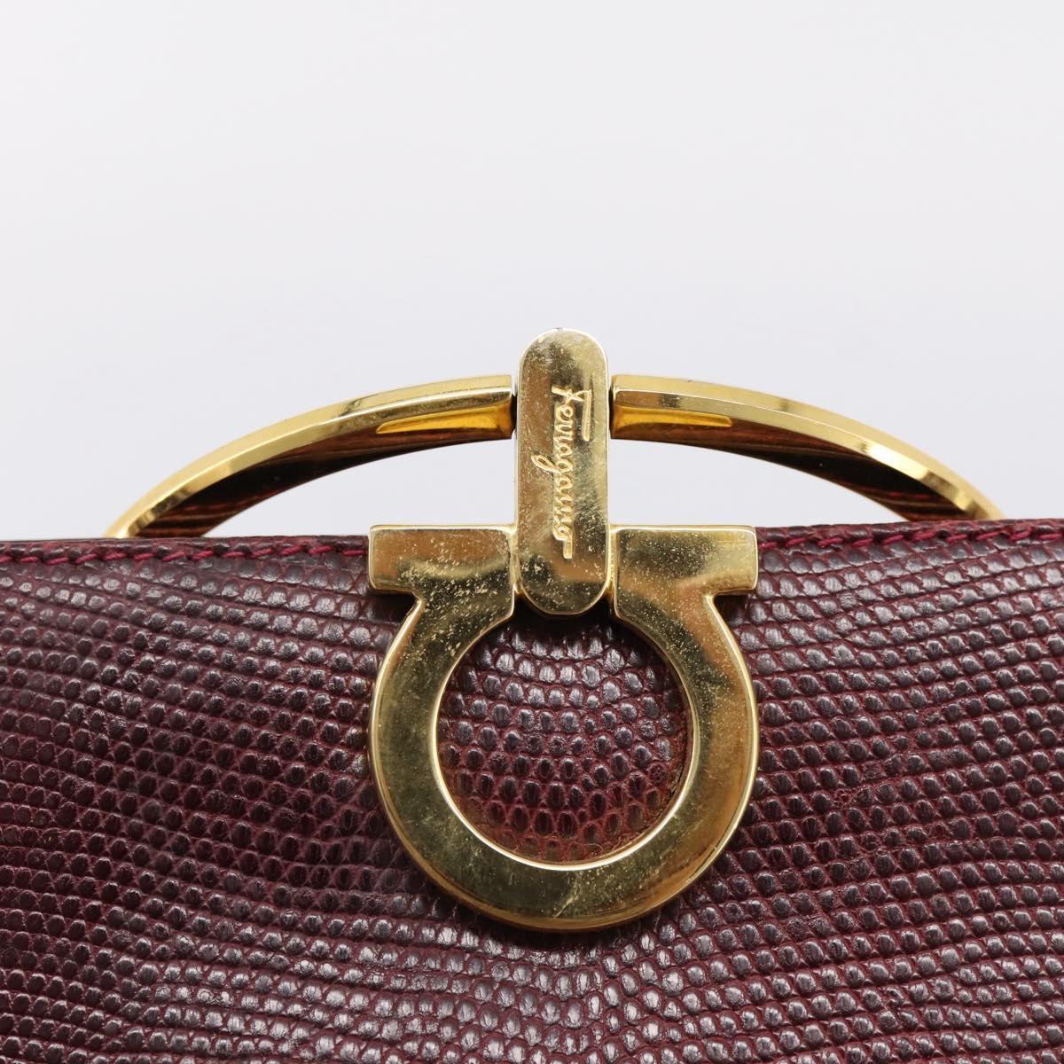 Salvatore Ferragamo Gancini Hand Bag Leather Bordeaux Gold Auth 206353A