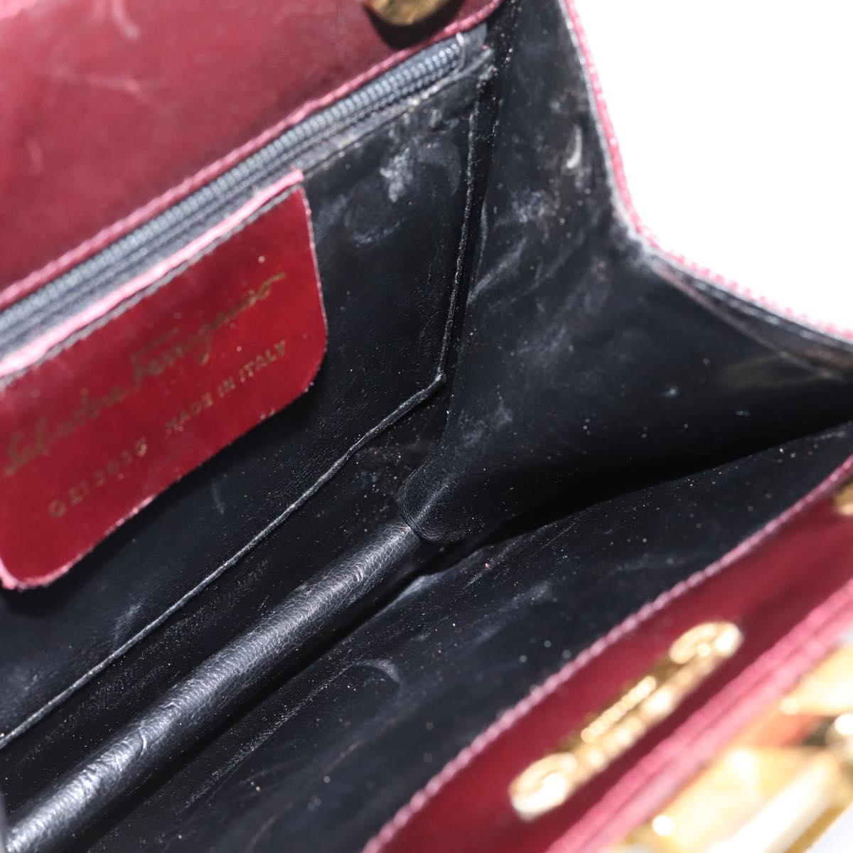 Salvatore Ferragamo Gancini Hand Bag Leather Bordeaux Gold Auth 206353A
