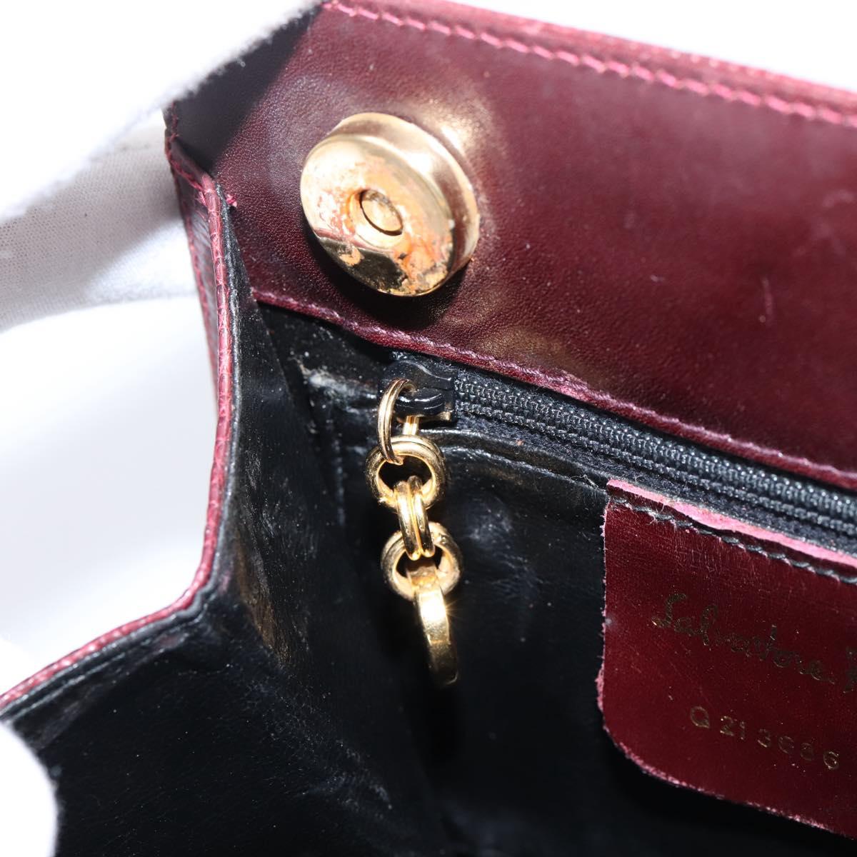 Salvatore Ferragamo Gancini Hand Bag Leather Bordeaux Gold Auth 206353A