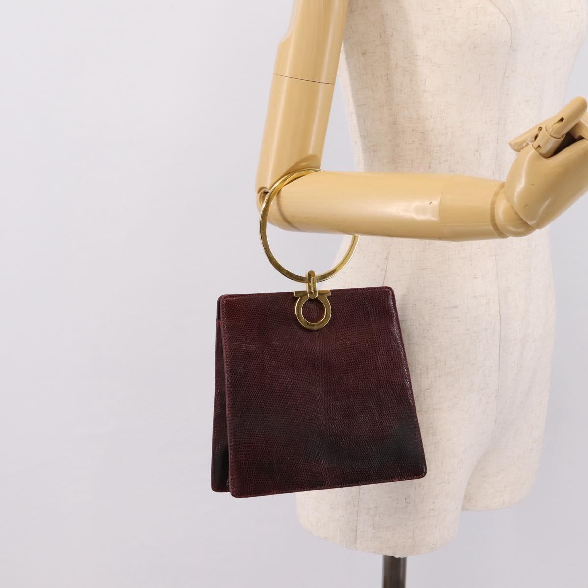 Salvatore Ferragamo Gancini Hand Bag Leather Bordeaux Gold Auth 206353A