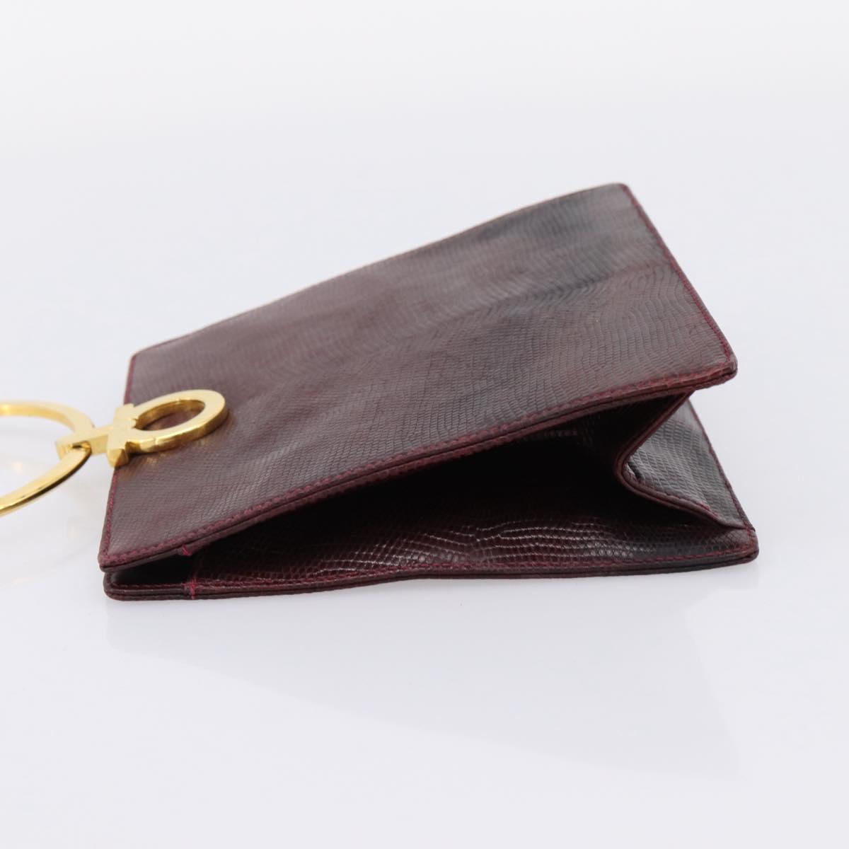 Salvatore Ferragamo Gancini Hand Bag Leather Bordeaux Gold Auth 206353A