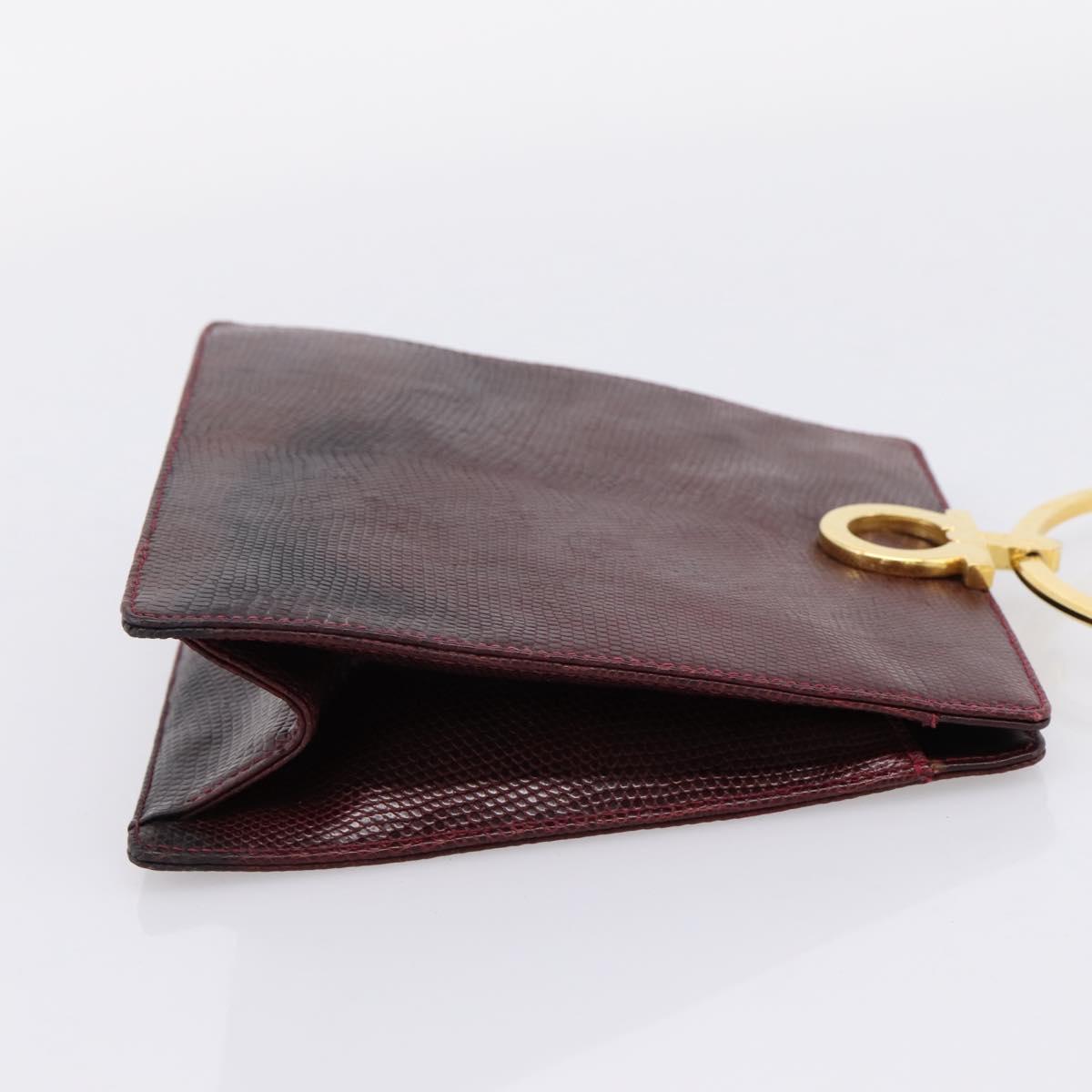 Salvatore Ferragamo Gancini Hand Bag Leather Bordeaux Gold Auth 206353A