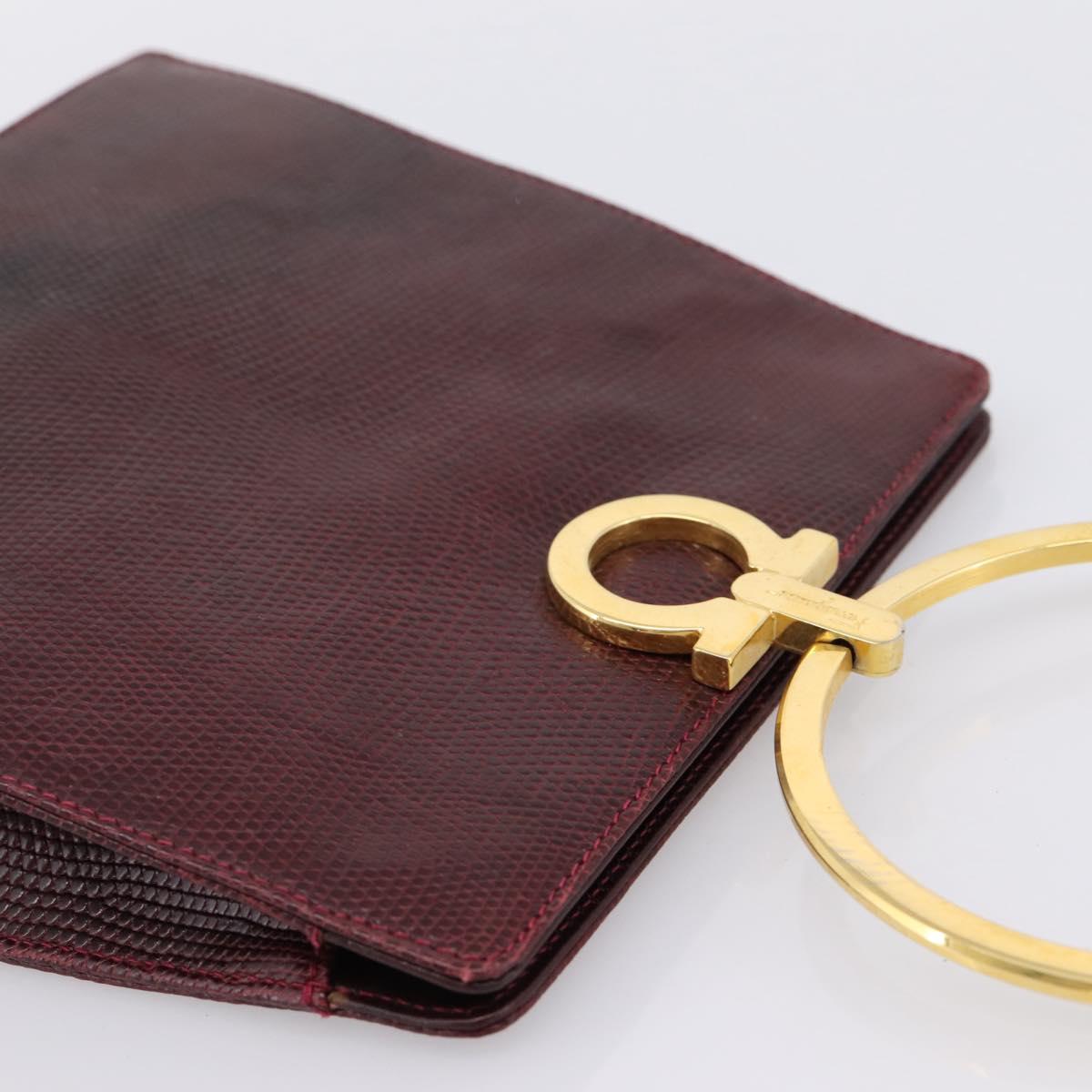 Salvatore Ferragamo Gancini Hand Bag Leather Bordeaux Gold Auth 206353A