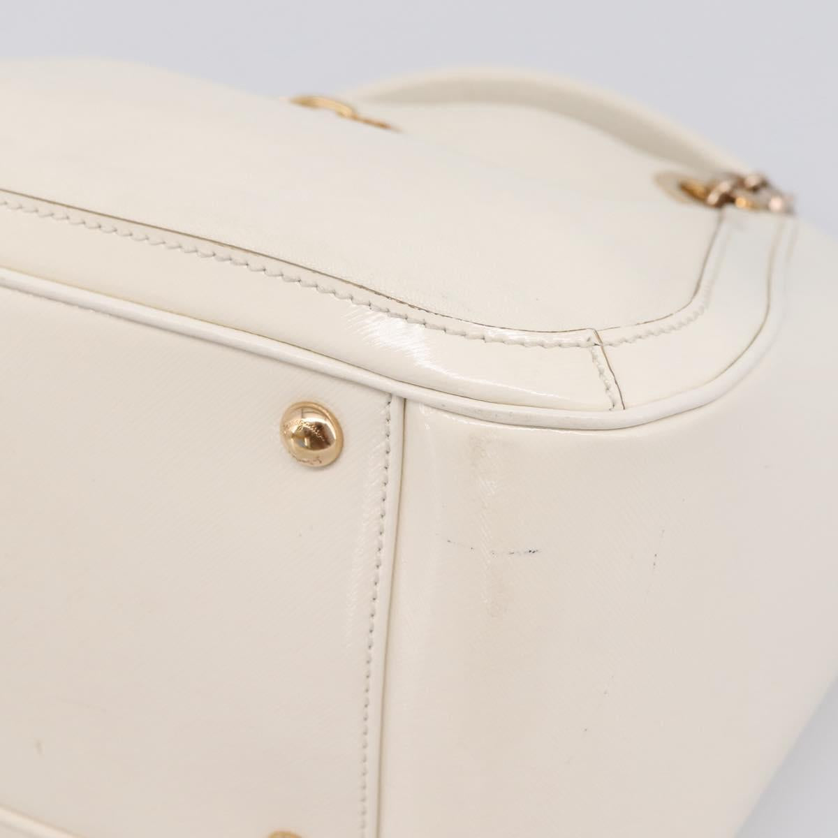 Salvatore Ferragamo Gancini Chain Tote Bag Leather White Gold Auth 206356A