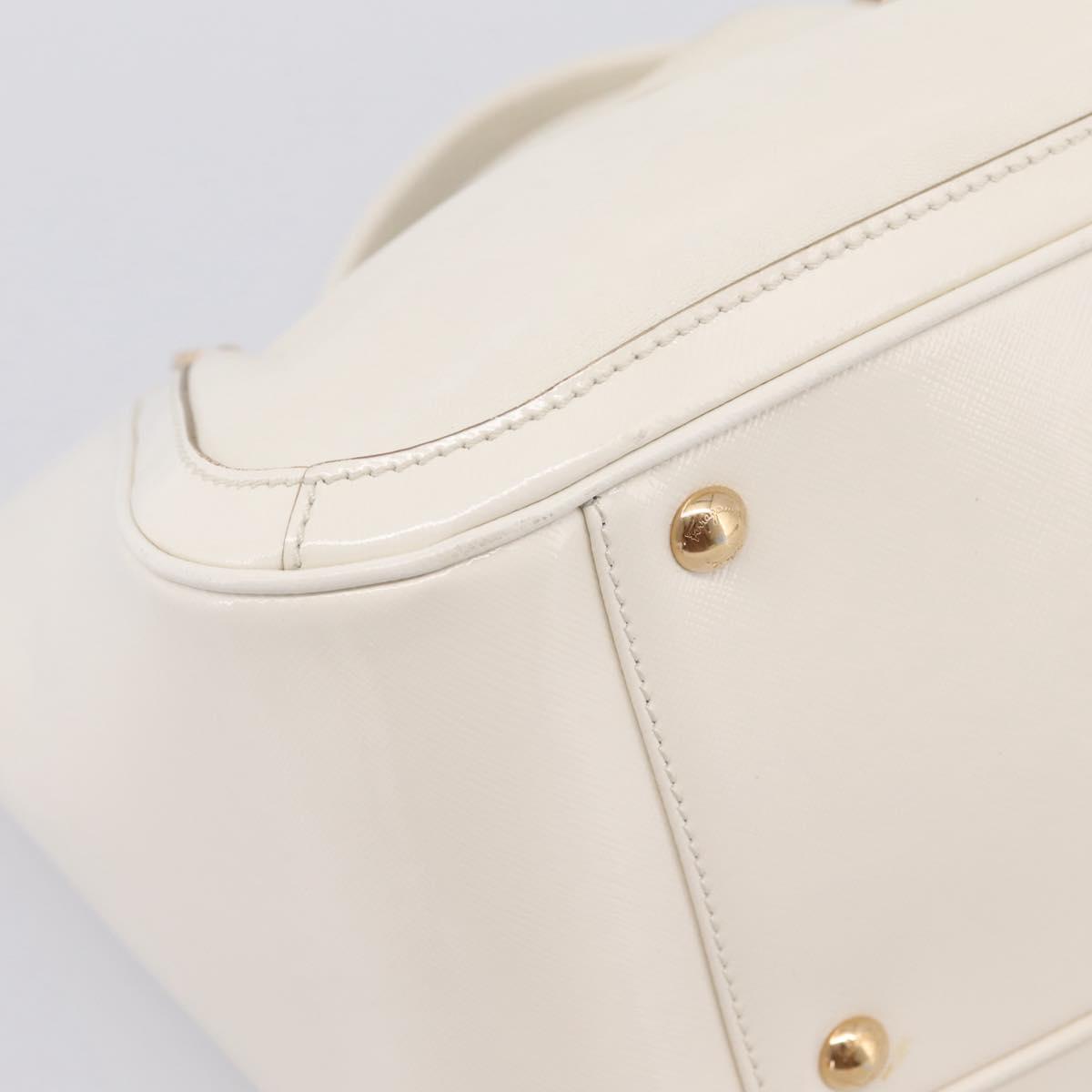 Salvatore Ferragamo Gancini Chain Tote Bag Leather White Gold Auth 206356A