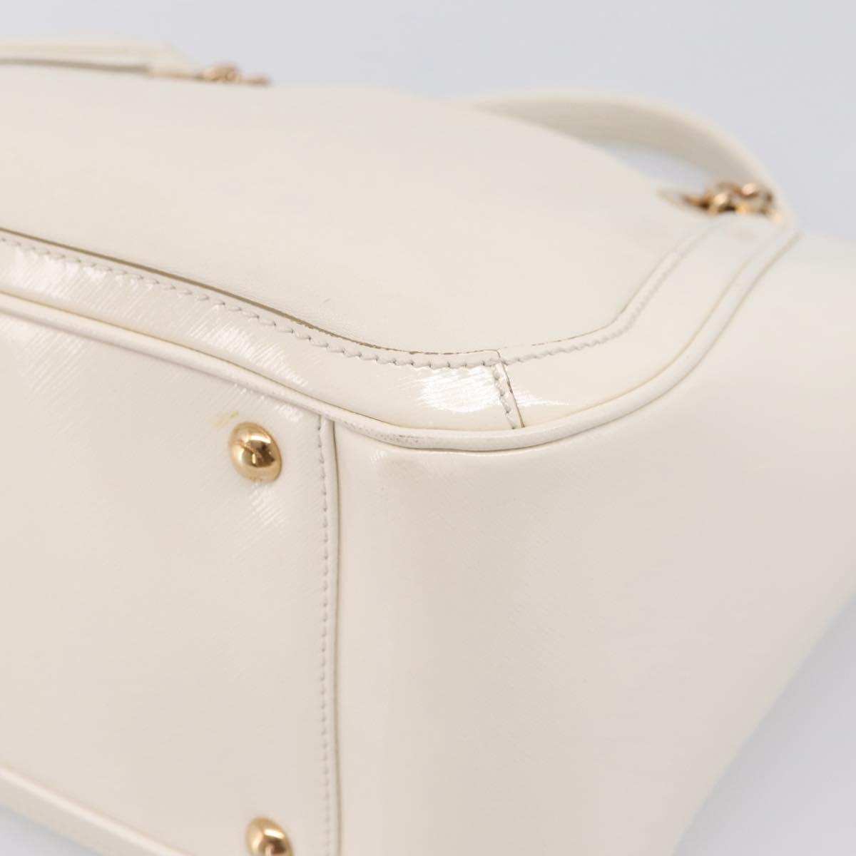 Salvatore Ferragamo Gancini Chain Tote Bag Leather White Gold Auth 206356A