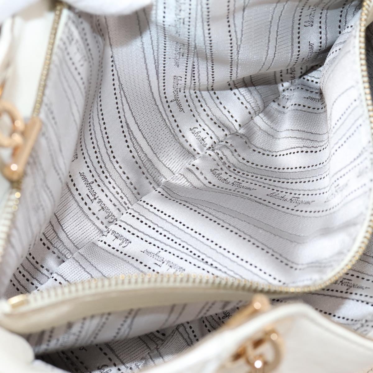 Salvatore Ferragamo Gancini Chain Tote Bag Leather White Gold Auth 206356A