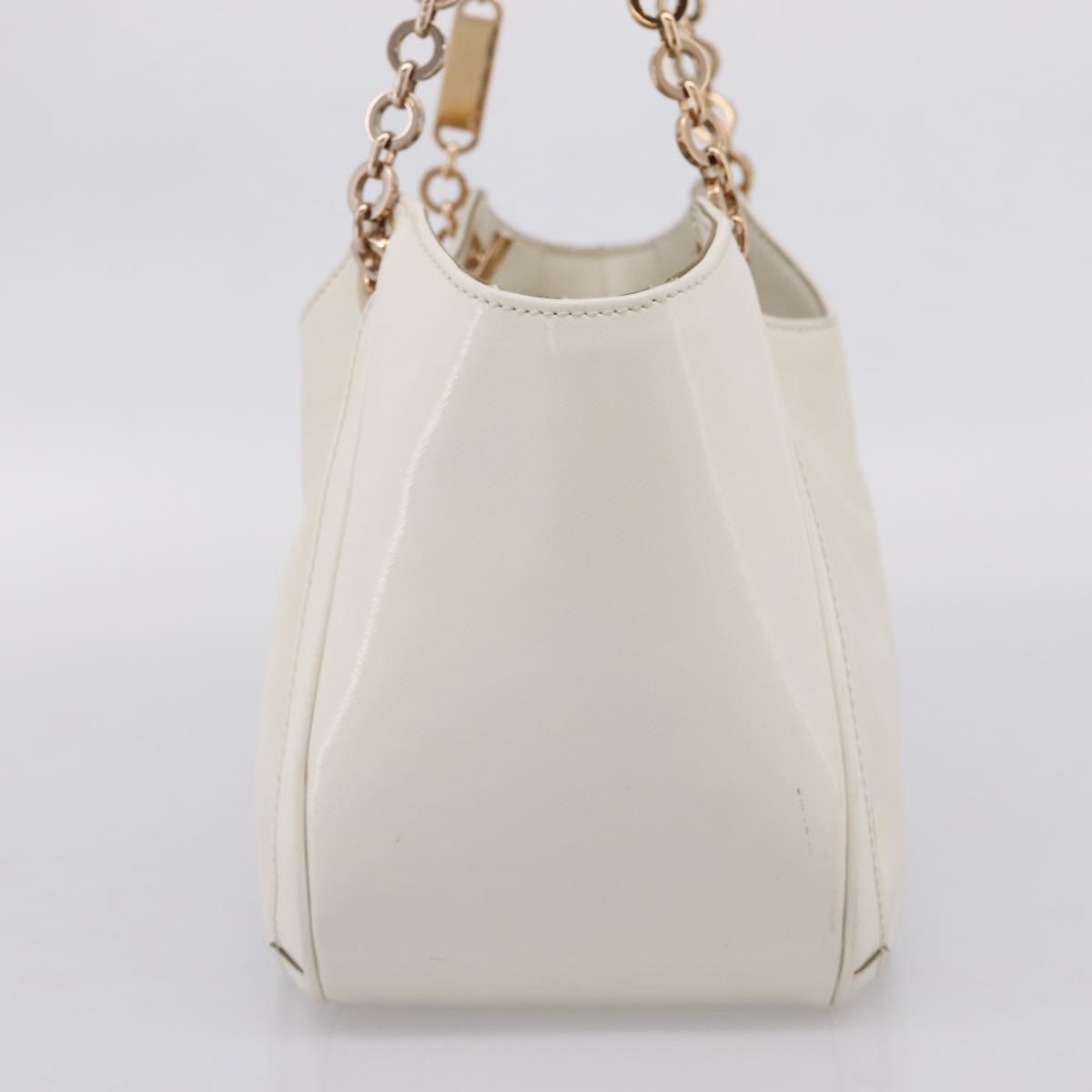 Salvatore Ferragamo Gancini Chain Tote Bag Leather White Gold Auth 206356A