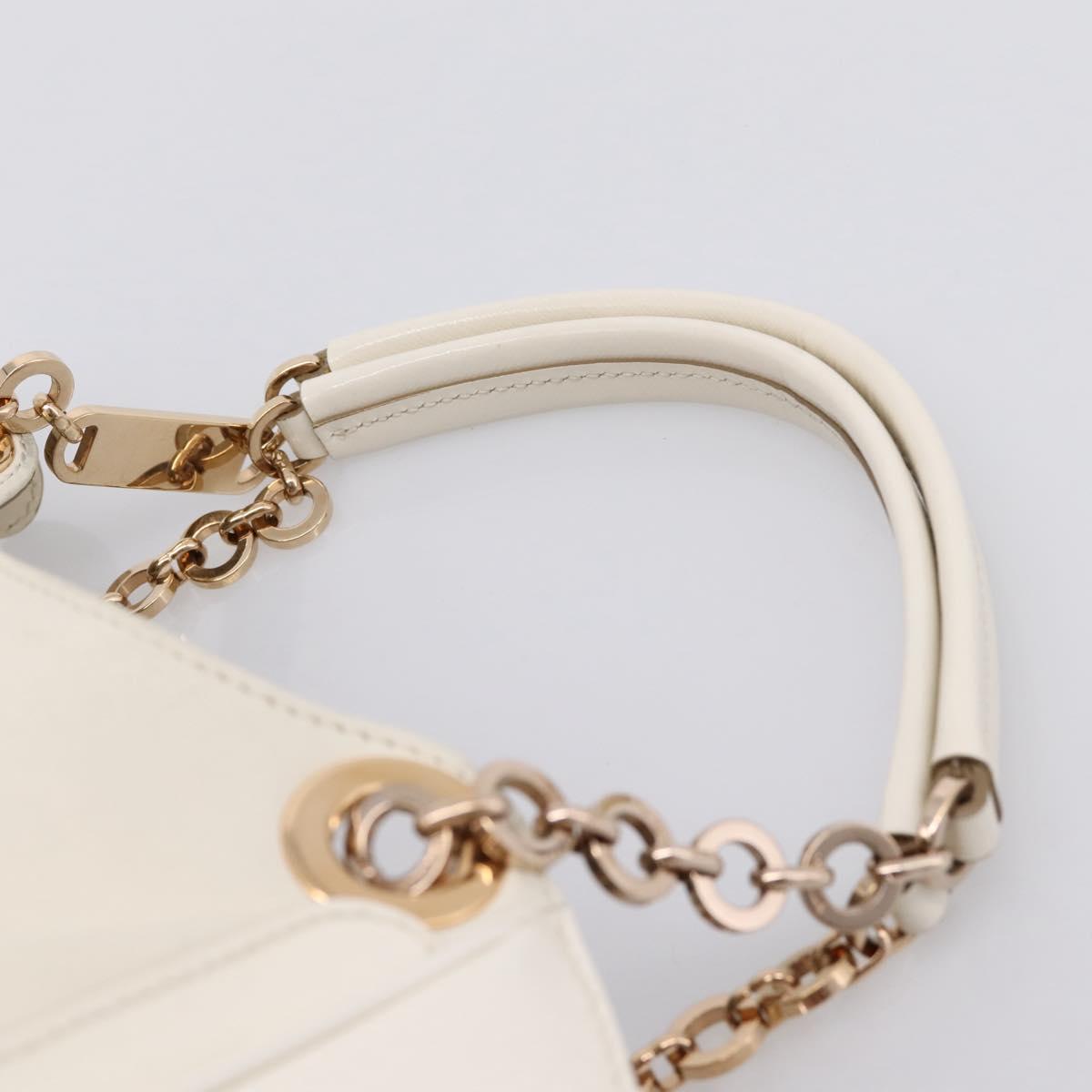 Salvatore Ferragamo Gancini Chain Tote Bag Leather White Gold Auth 206356A