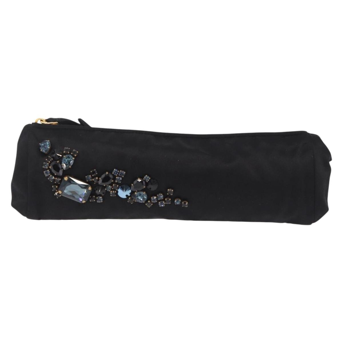 Miu Miu Matelasse Clutch Bag Satin Black Gold Auth 206357A