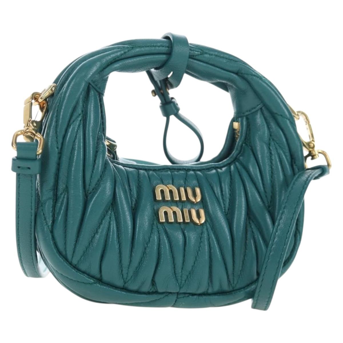 Miu Miu Matelasse Wonder Mini Shoulder Pouch Leather 2way Green Auth 206358SAM