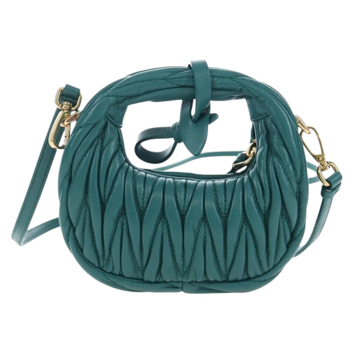 Miu Miu Matelasse Wonder Mini Shoulder Pouch Leather 2way Green Auth 206358SAM