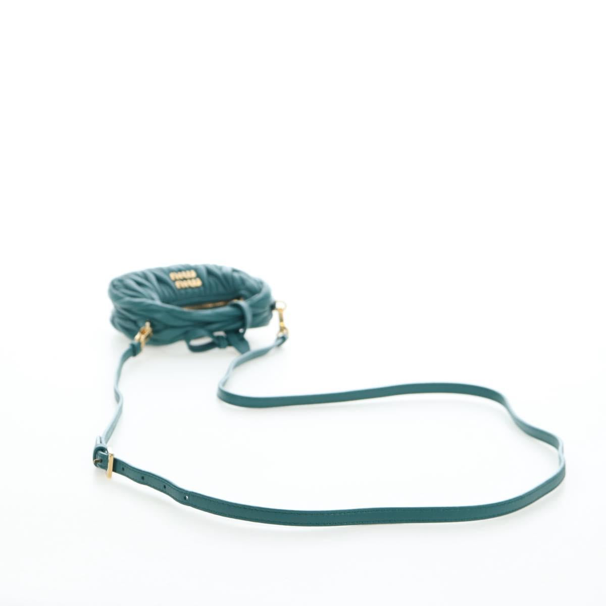 Miu Miu Matelasse Wonder Mini Shoulder Pouch Leather 2way Green Auth 206358SAM