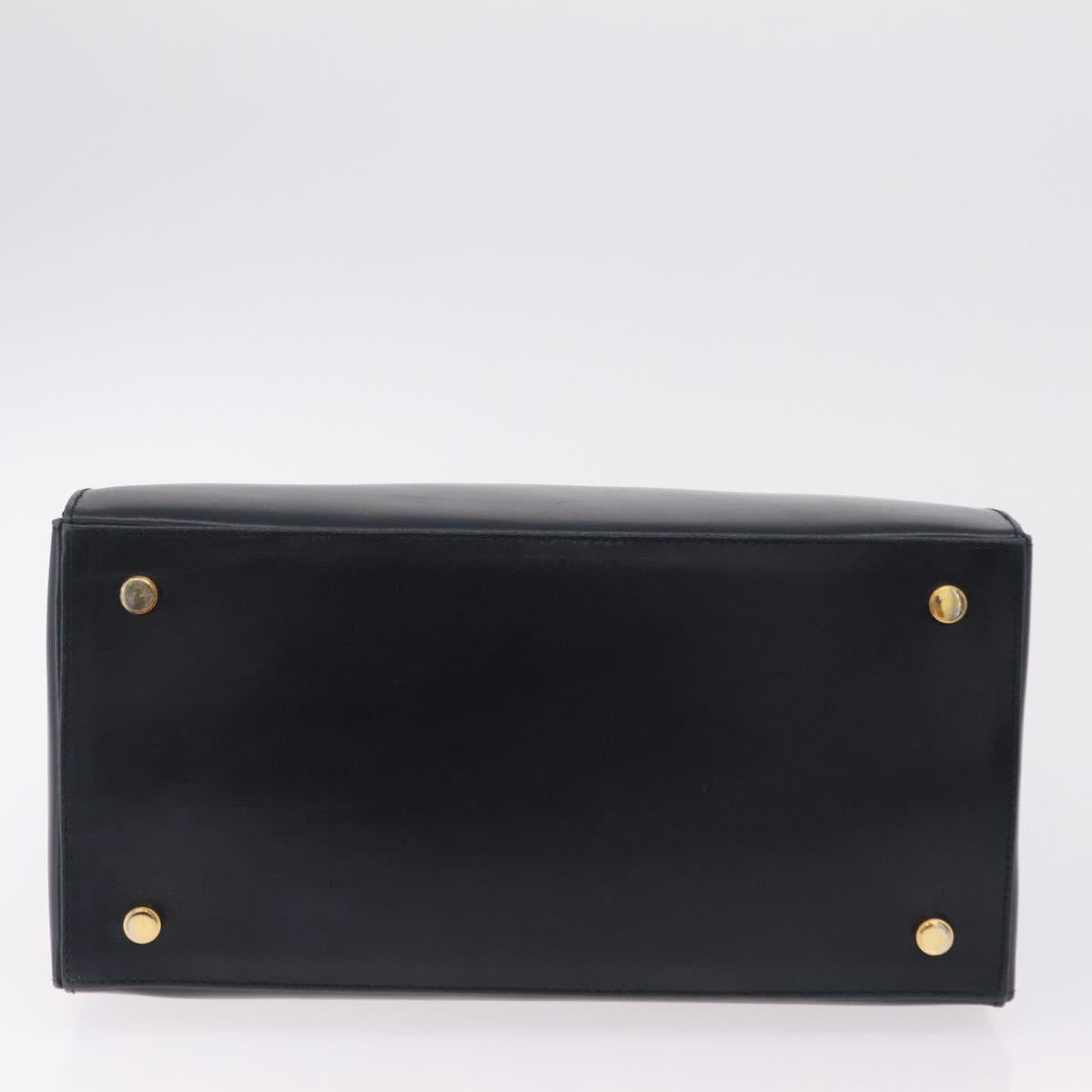 Salvatore Ferragamo Gancini Hand Bag Leather Navy Gold Auth 206360