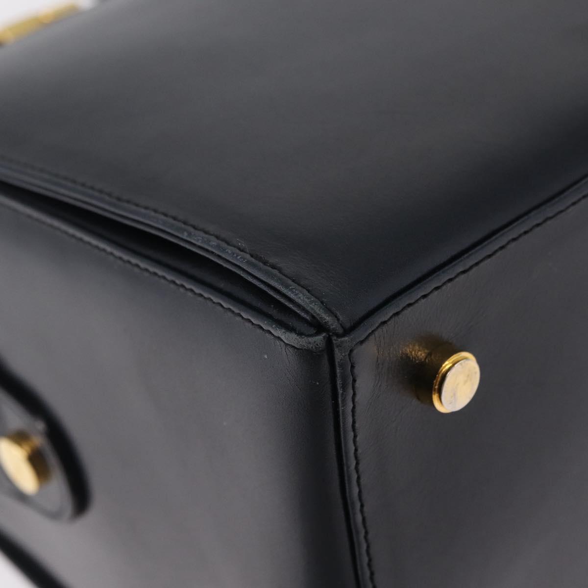 Salvatore Ferragamo Gancini Hand Bag Leather Navy Gold Auth 206360