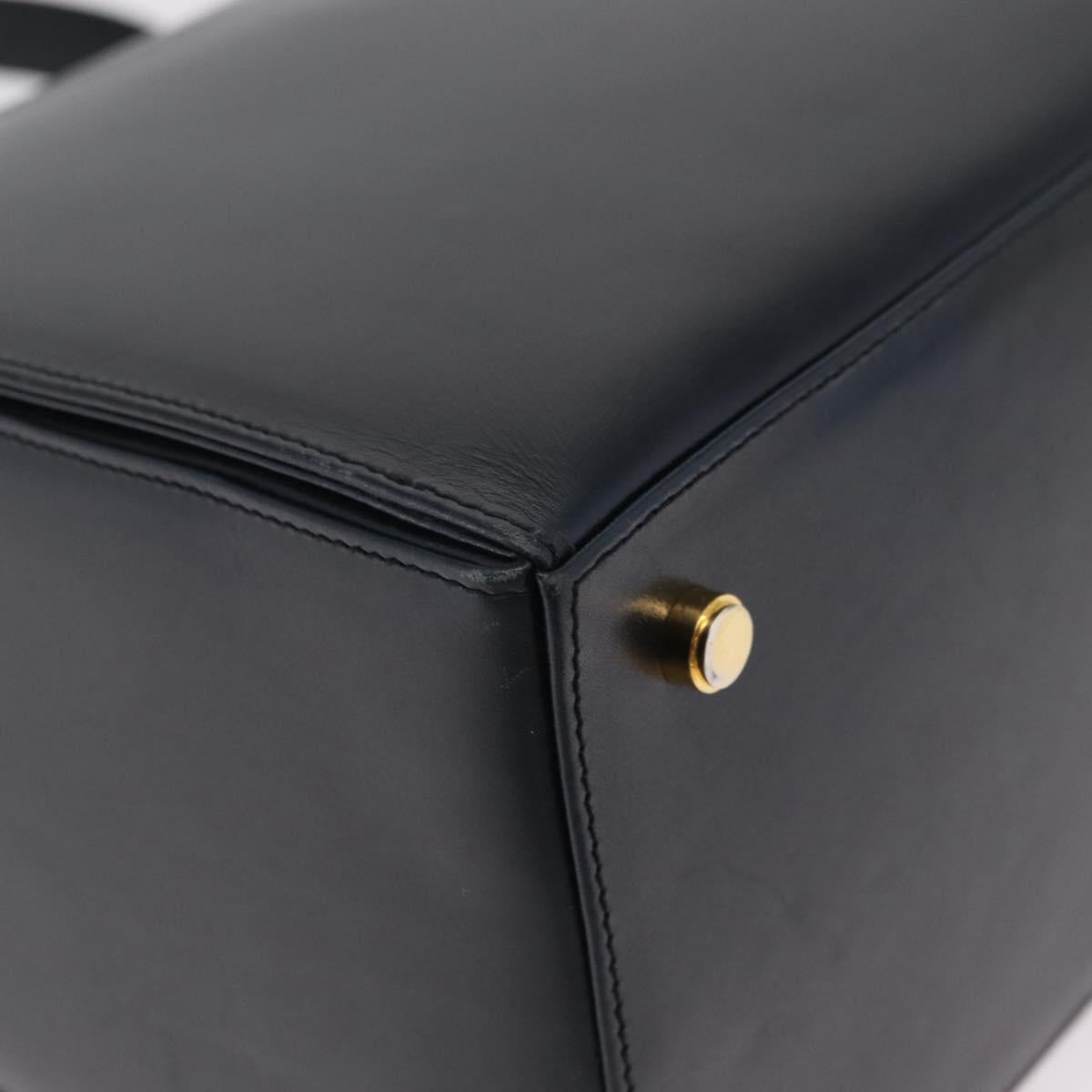 Salvatore Ferragamo Gancini Hand Bag Leather Navy Gold Auth 206360
