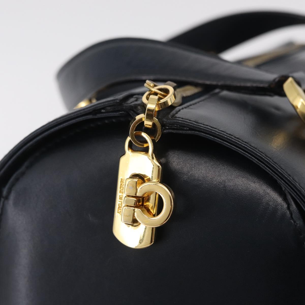 Salvatore Ferragamo Gancini Hand Bag Leather Navy Gold Auth 206360