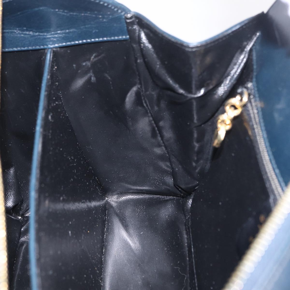 Salvatore Ferragamo Gancini Hand Bag Leather Navy Gold Auth 206360