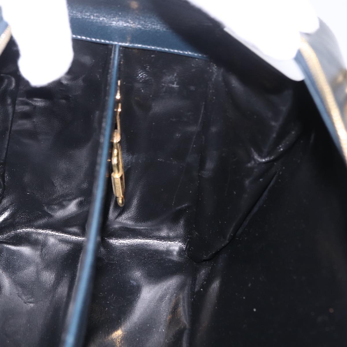 Salvatore Ferragamo Gancini Hand Bag Leather Navy Gold Auth 206360