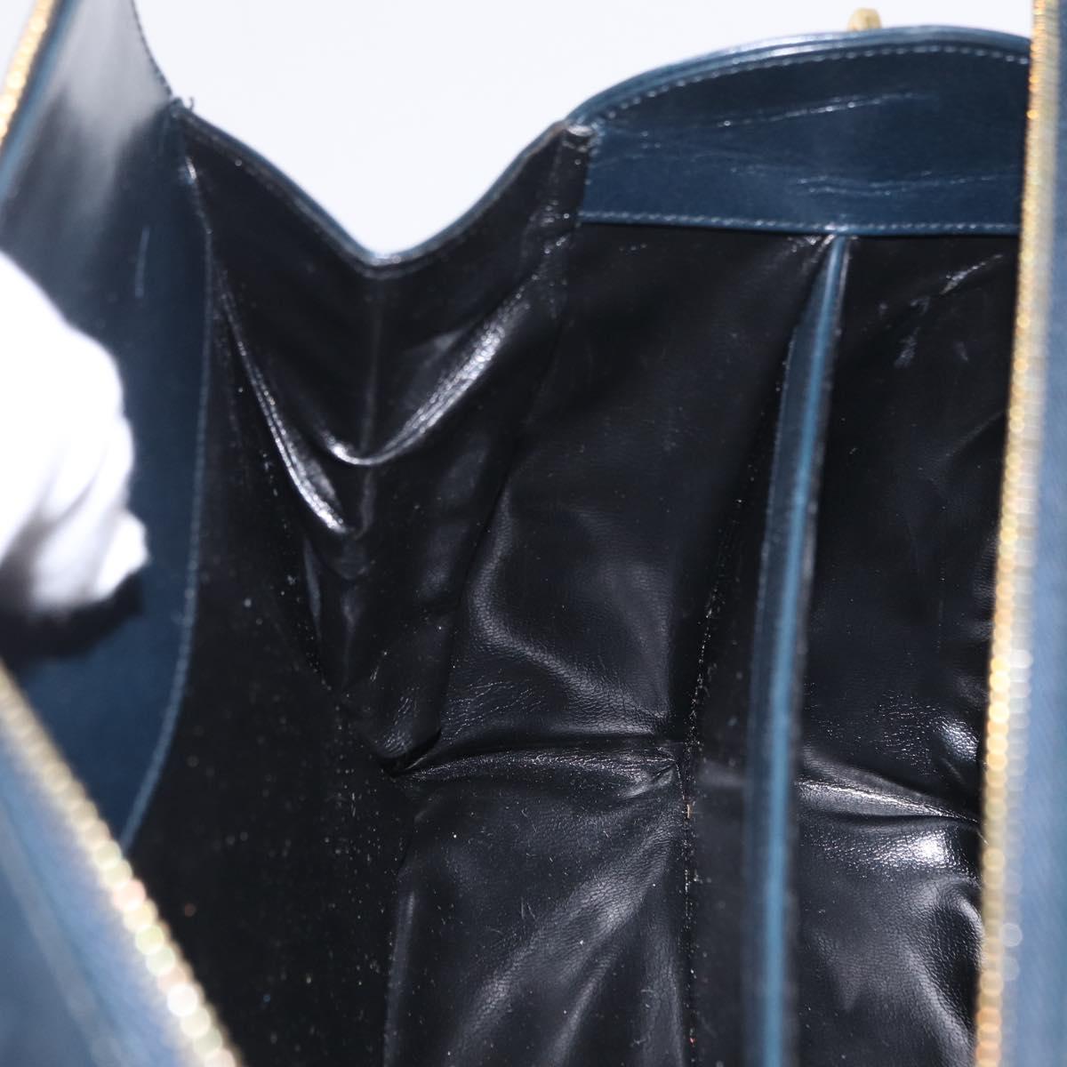 Salvatore Ferragamo Gancini Hand Bag Leather Navy Gold Auth 206360