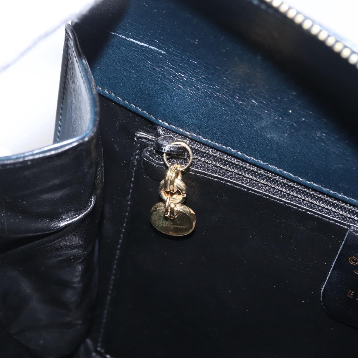 Salvatore Ferragamo Gancini Hand Bag Leather Navy Gold Auth 206360