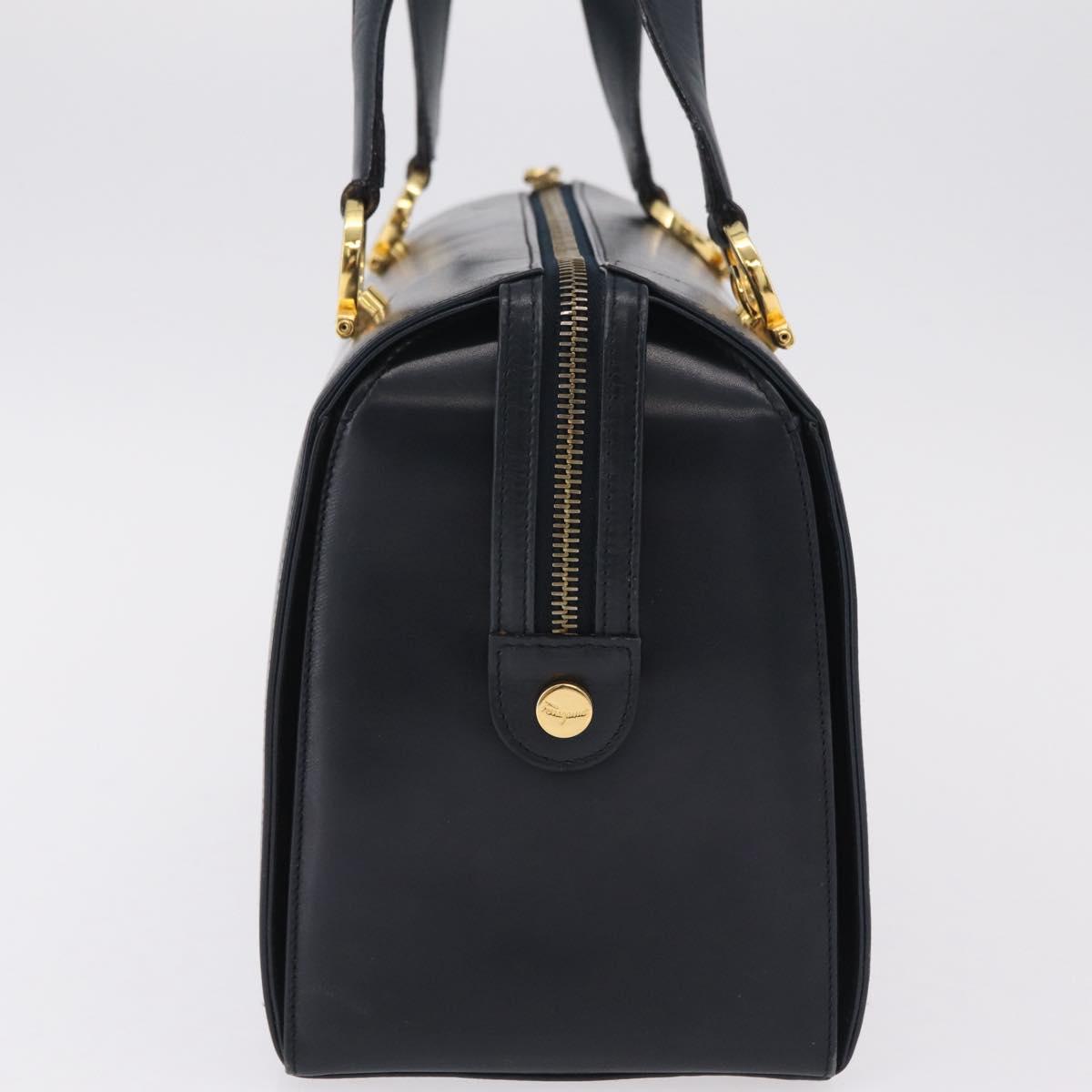 Salvatore Ferragamo Gancini Hand Bag Leather Navy Gold Auth 206360