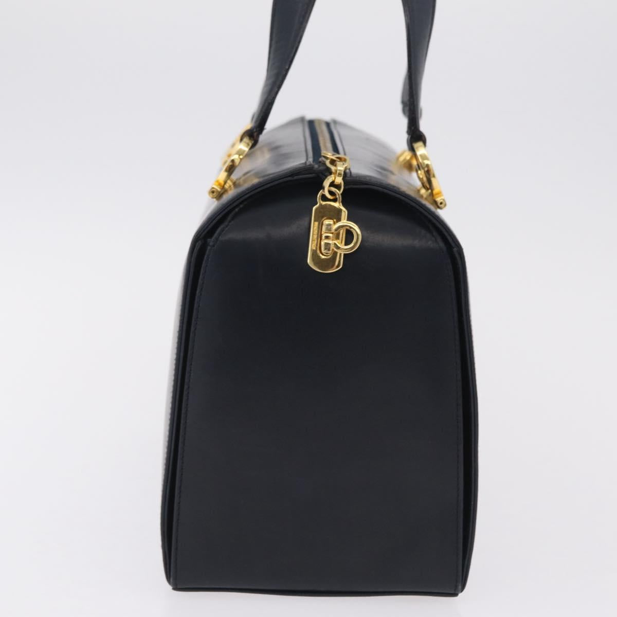 Salvatore Ferragamo Gancini Hand Bag Leather Navy Gold Auth 206360