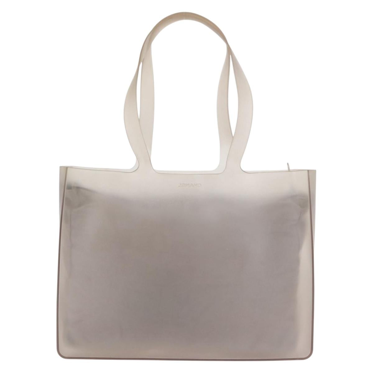 CHANEL Tote Bag Rubber Gray CC Auth 206363