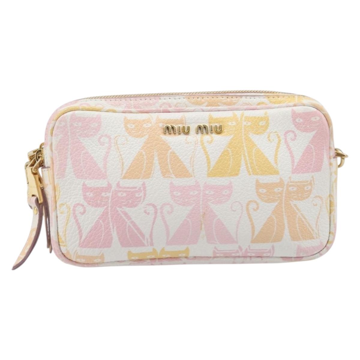 Miu Miu Shoulder Bag Leather Pink Gold Auth 206365M