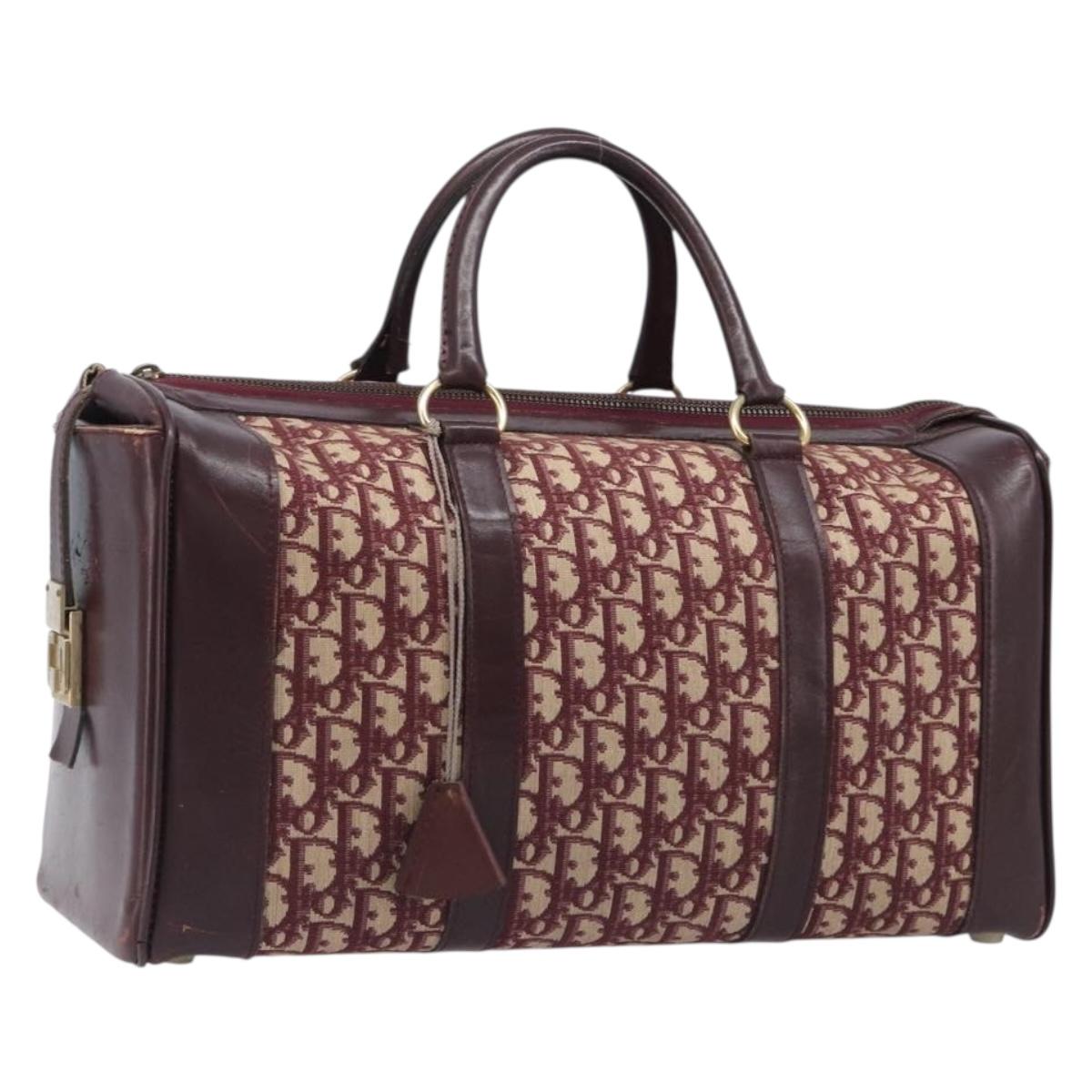 Christian Dior Trotter Canvas Boston Bag Red Gold Auth 206367